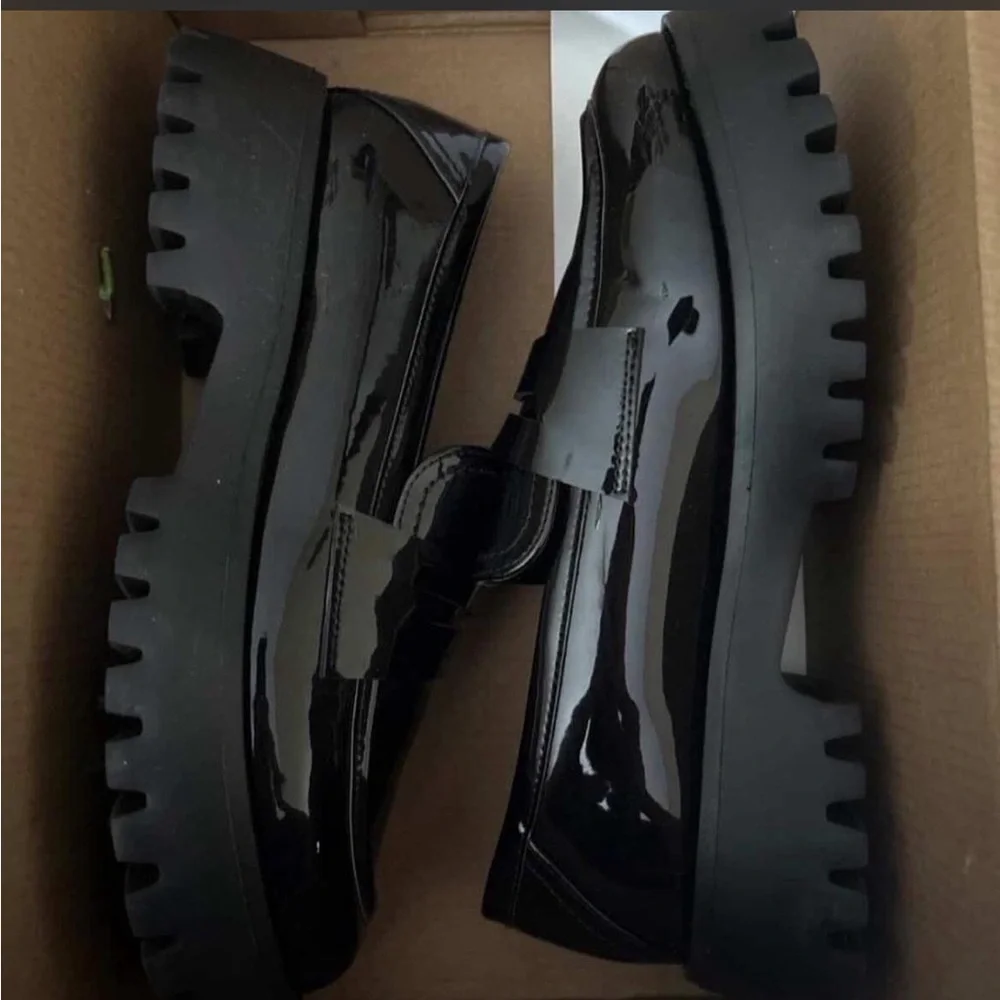 Call It Spring Black Patent Chunky Loafers - Picture 1 of 3